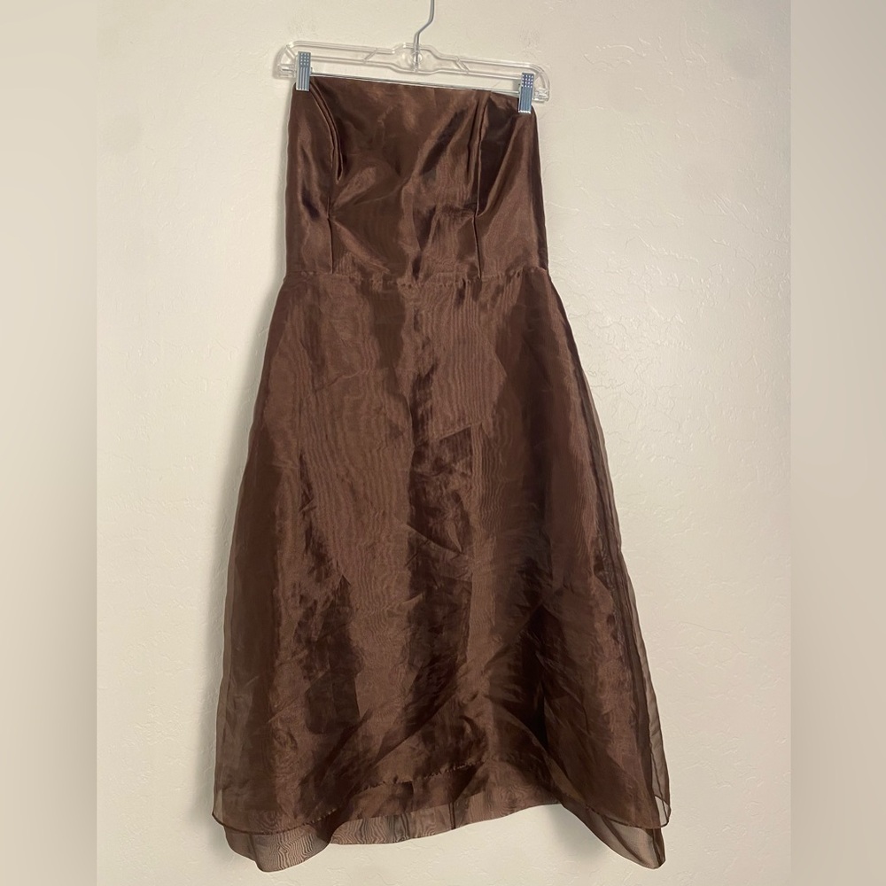 After Six Chocolate Strapless Empire Dress Size 12 Tea Length Bridesmaid Prom